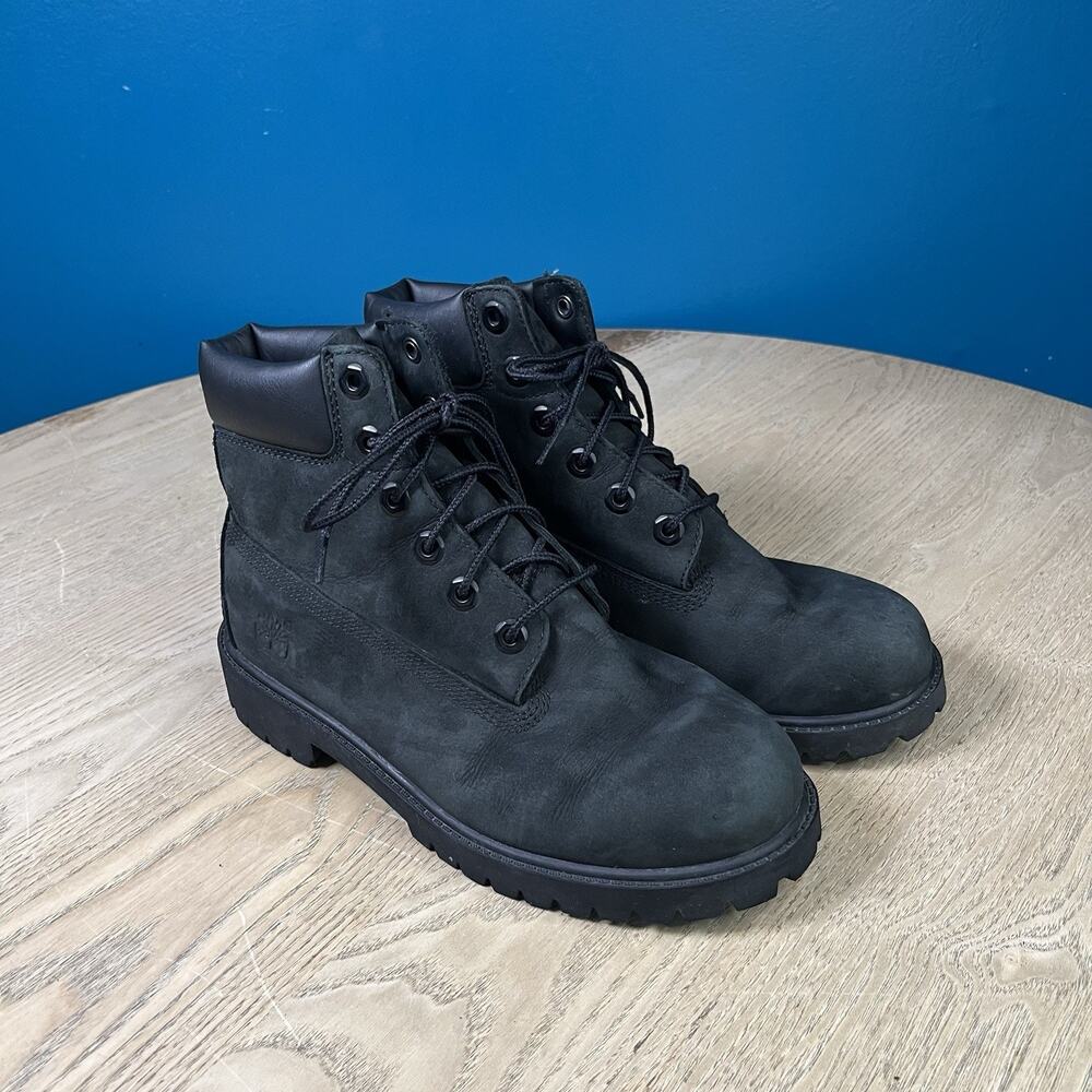 Timberland 6 Inch Premium Waterproof Lace Up Boot Black Nubuck Big Boys Size 5
